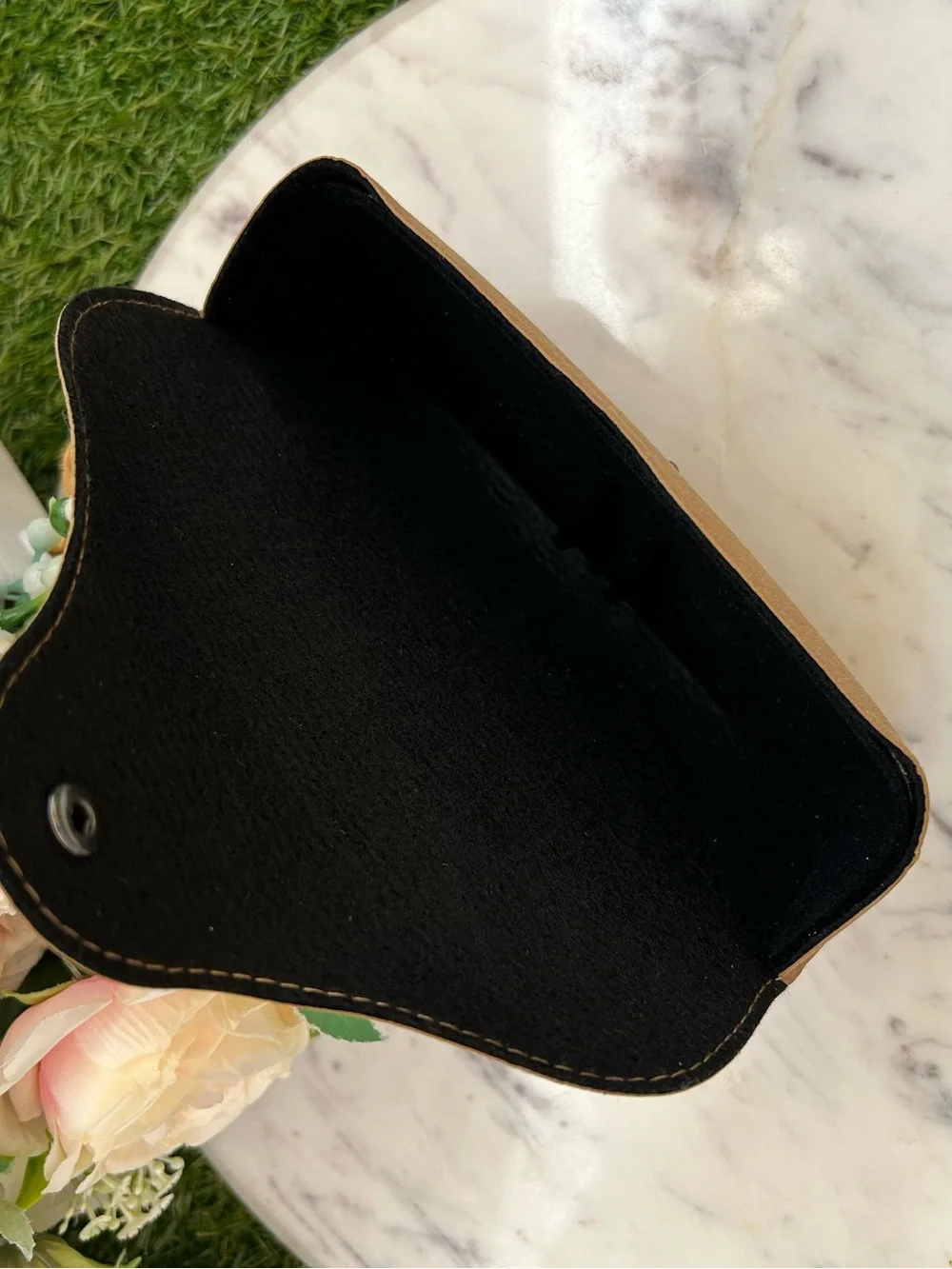 Ray-Ban Tan Sunglasses Pouch with Snap Closure